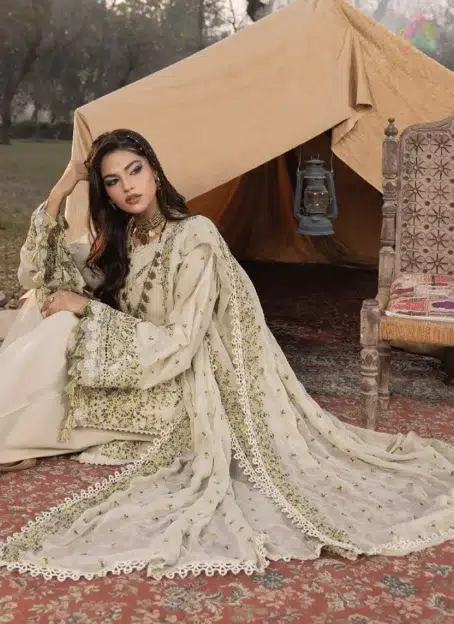 Full outfit view of Multikaari by Adan’s Libas 3032 including chiffon dupatta and cotton trousers, perfect for festive and formal wear