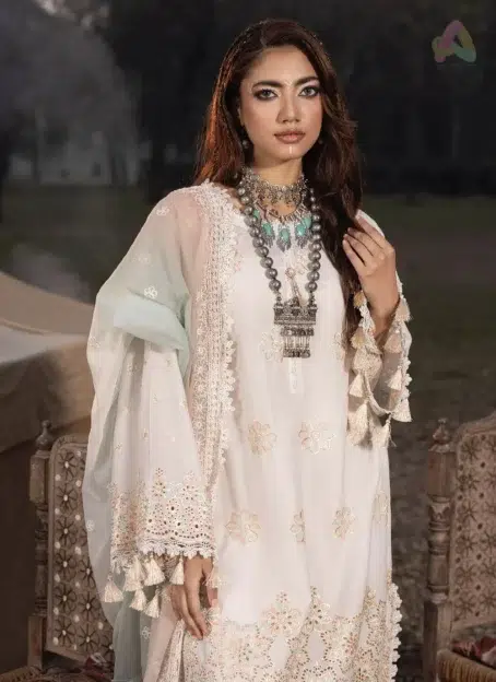 Complete view of Multikaari by Adan’s Libas 3033 with chiffon dupatta and cotton trouser, perfect for formal occasions and stylish summer looks