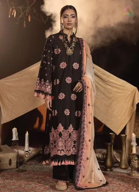 Front view of Adan’s Libas 3038 with intricate multi-thread schiffli embroidery on premium lawn—perfect for festive and elegant summer wear