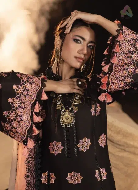 Full 3-piece look of Multikaari by Adan’s Libas 3038 with digital embroidered voile dupatta and cotton trouser—ideal for classy daytime events