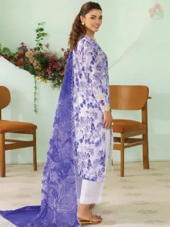 Back of Gulljee D-01 showing digitally printed lawn with soft hues and floral motifs, offering a breezy, elegant summer vibe