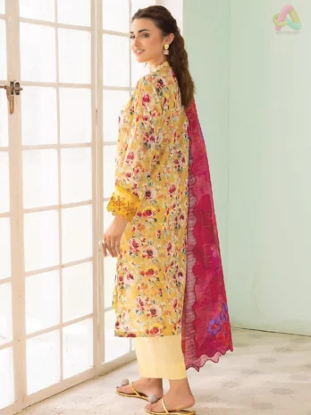 Back side of Gulljee D-02 showing digitally printed lawn with soft color palette, adding a breezy and cohesive summer style