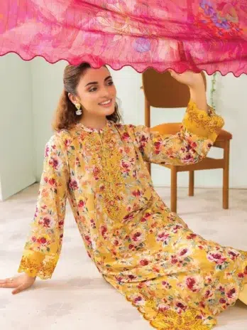 Detailed embroidery and organza sleeve lace of Gulljee D-02, highlighting craftsmanship from the elegant Gulljee collection 2025