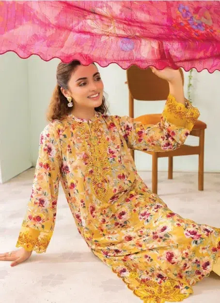 Detailed embroidery and organza sleeve lace of Gulljee D-02, highlighting craftsmanship from the elegant Gulljee collection 2025