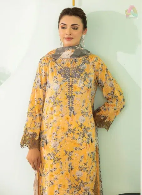 Close-up showing organza embroidered bunch and sleeve lace of Gulljee D-04, highlighting the premium craftsmanship of Gulljee clothing