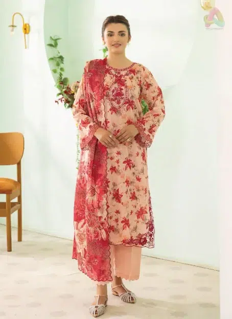 Front design of Phool Kaliyan by Gulljee D-05 with digitally printed lawn and neck embroidery, offering a perfect festive summer vibe