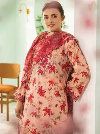 Detailed close-up of embroidered organza bunch and lace on sleeves of D-05, reflecting Gulljee clothing’s signature craftsmanship