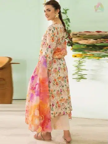 Back design of Phool Kaliyan by Gulljee D-06 showcasing soft lawn fabric with delicate digital print from the Gulljee lawn 2025 collection