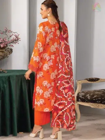 Back design of Phool Kaliyan by Gulljee D-07 showing the digital lawn print in soft hues for summer and Eid wear