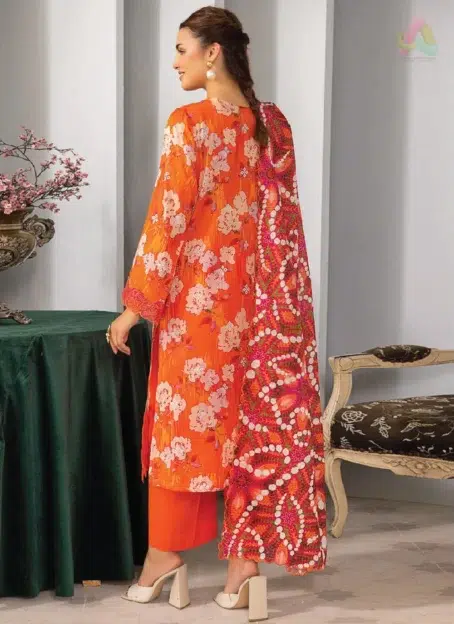 Back design of Phool Kaliyan by Gulljee D-07 showing the digital lawn print in soft hues for summer and Eid wear