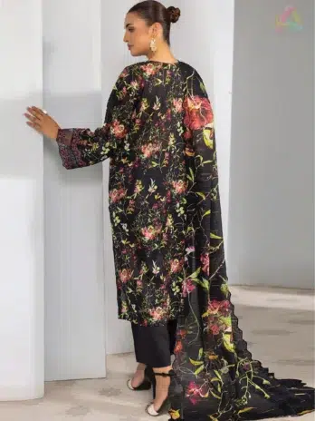 Back of the Gulljee lawn suit showcasing digitally printed lawn sleeves and back in vibrant summer tones from the D-10 design