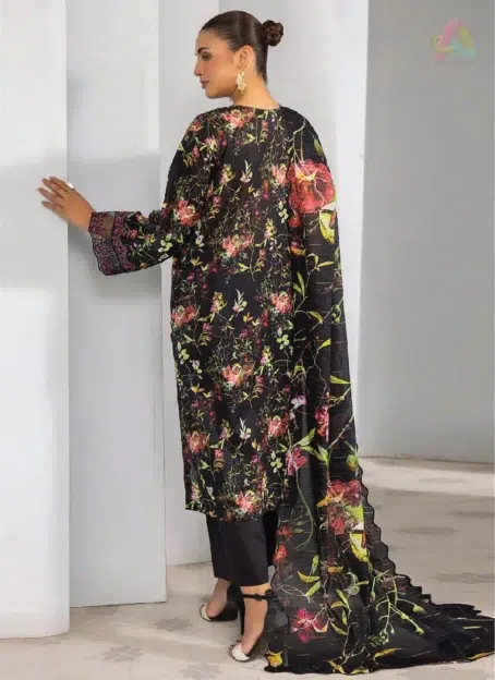 Back of the Gulljee lawn suit showcasing digitally printed lawn sleeves and back in vibrant summer tones from the D-10 design