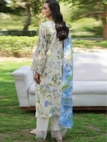 Back view of Twinkling by Binaas D‑02, featuring premium lawn fabric with digital prints and elegant embroidery from the Binaas lawn 2025 collection.