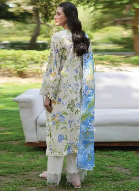 Back view of Twinkling by Binaas D‑02, featuring premium lawn fabric with digital prints and elegant embroidery from the Binaas lawn 2025 collection.