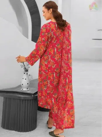 Back side of Zavi by Brenish D-01 featuring digital print on Bana Dora lawn fabric, perfect for lightweight comfort and elegant summer style