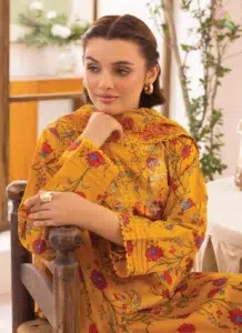 Close-up of embroidered neck and organza bunch from Zavi D-02, highlighting premium craftsmanship from the latest Brenish lawn collection 2025