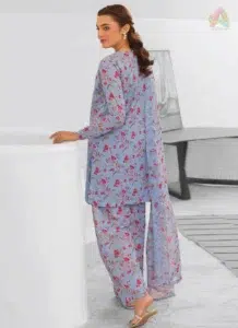 Back side of Zavi by Brenish D-04 with matching digital print on breathable Bana Dora lawn, perfect for comfort and coordinated seasonal fashion