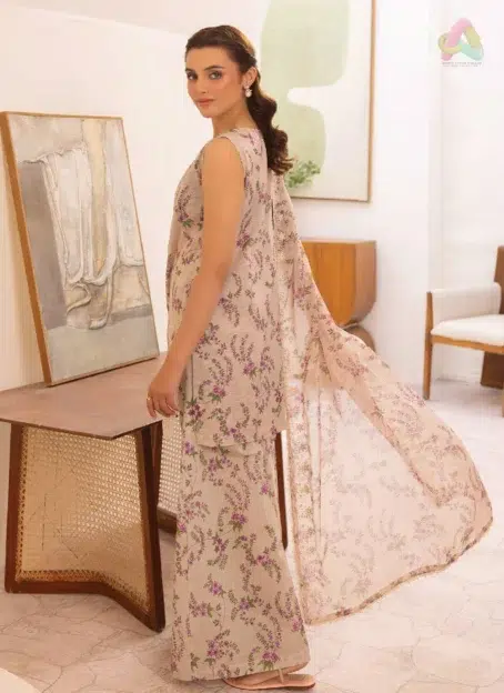Back view of Zavi by Brenish D-05 with printed Bana Dora lawn and clean design, ideal for light and breathable summer wear