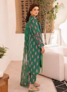 Back view of Zavi by Brenish D-08 featuring digitally printed Bana Dora lawn for a soft and graceful everyday summer look