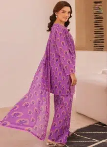 Back side of Zavi by Brenish D-09 showing soft, digitally printed Bana Dora lawn for a breathable, coordinated seasonal look
