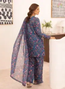 Back view of Zavi D-11 with digitally printed Bana Dora lawn, designed for a light, breathable, and coordinated festive or casual look