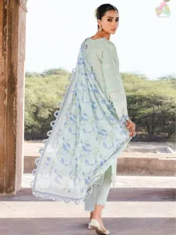 Back side of D-01 embroidered lawn shirt featuring digital print details from Zellbury New collection's chikankari designs.