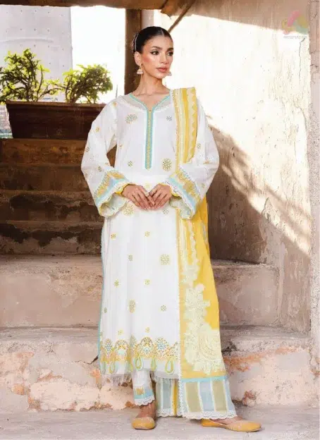 Front view of Zellbury Chikankari Vol 3 D-02 with dyed embroidered lawn shirt from Zellbury lawn 2025 for elegant summer styling