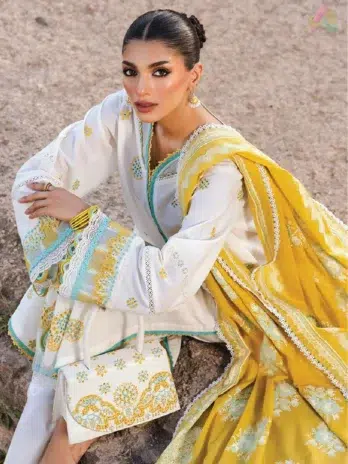 Close-up of embroidered lawn shirt showing chikankari-style detailing from Zellbury Chikankari Vol 3 D-02 – a refined seasonal outfit