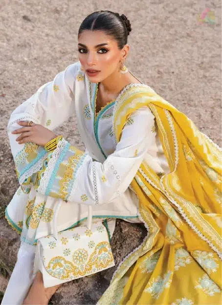 Close-up of embroidered lawn shirt showing chikankari-style detailing from Zellbury Chikankari Vol 3 D-02 – a refined seasonal outfit