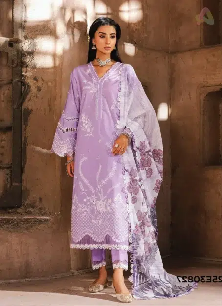 Front view of Zellbury Chikankari Vol 3 D-04 showing embroidered lawn shirt and colorful Monar dupatta from Zellbury collection 2025
