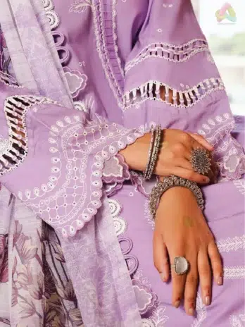 Close-up of chikankari embroidery on lawn shirt from Zellbury Chikankari Vol 3 D-04, part of Zellbury New collection