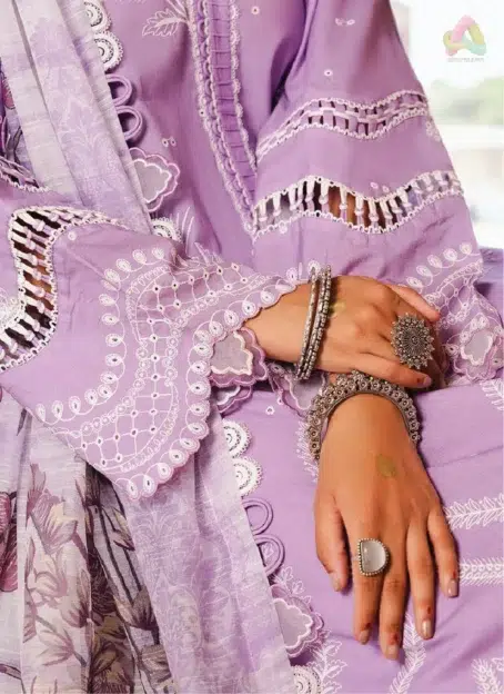 Close-up of chikankari embroidery on lawn shirt from Zellbury Chikankari Vol 3 D-04, part of Zellbury New collection