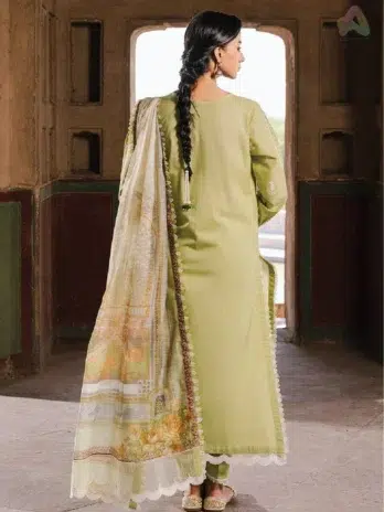 Backside of Zellbury Chikankari Vol 3 D-05 featuring dyed lawn shirt with minimal embroidery and comfortable cambric trouser for a balanced look.