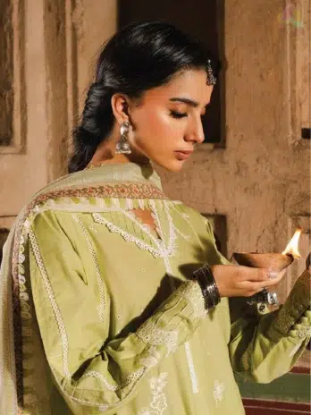 Detailed close-up of the embroidered lawn fabric from Zellbury Chikankari Vol 3 D-05, highlighting its elegant chikankari pattern and fabric texture