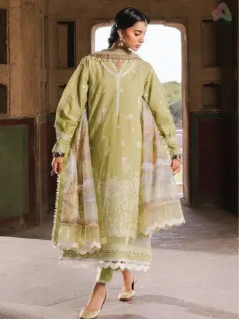 Complete front look of Zellbury Chikankari Vol 3 D-05, including shirt, printed dupatta, and trouser from Zellbury lawn 2025 collection