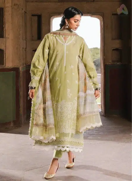 Complete front look of Zellbury Chikankari Vol 3 D-05, including shirt, printed dupatta, and trouser from Zellbury lawn 2025 collection