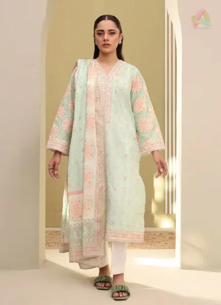 Front view of Zellbury Summer Vol 5 D-01 showing digital print on soft lawn fabric, perfect for a bright and breathable summer style.