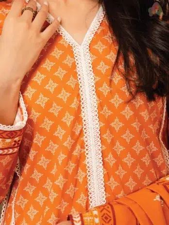 Close-up of neckline and sleeve design on Zellbury lawn shirt showing crisp stitching and bright digital patterns for summer charm