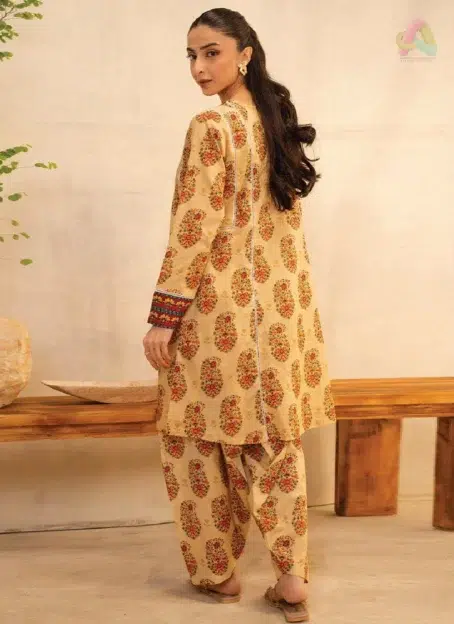 Back image of Zellbury D-09 2-piece showcasing detailed digital print and flowy lawn fabric from the Zellbury collection 2025