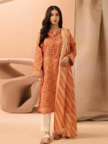 Front view of Zellbury Summer Vol 5 D-10 showing digital printed shirt with subtle summer colors and lightweight lawn fabric for daily wear