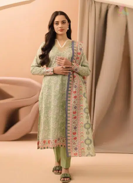 Front view of Zellbury Summer Vol 5 D-11 showing digital printed lawn shirt in soft summer hues with lightweight and breathable fabric