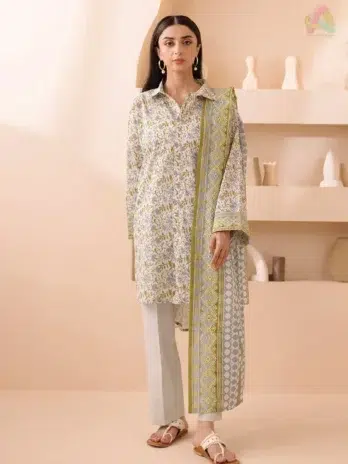 Front view of Zellbury Summer Vol 5 D-12 showcasing vibrant digital print on lawn shirt from Zellbury lawn 2025 seasonal collection