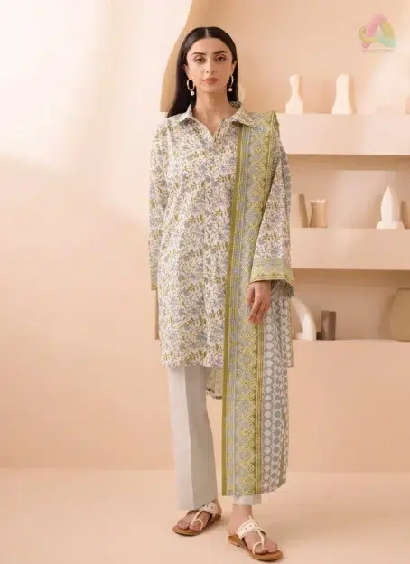 Front view of Zellbury Summer Vol 5 D-12 showcasing vibrant digital print on lawn shirt from Zellbury lawn 2025 seasonal collection