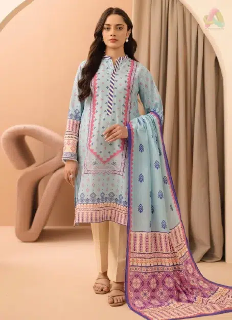 Front view of Zellbury Summer Vol 5 D-13 with digital printed lawn shirt from Zellbury lawn 2025 in fresh seasonal colors and elegant design