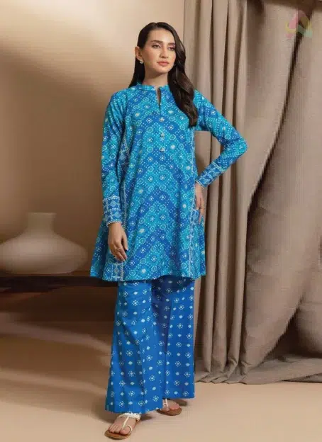 Front view of Zellbury Summer Vol 5 D-15 showing a digitally printed lawn shirt in bright seasonal colors from Zellbury lawn 2025 collection