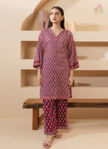 Front view of Zellbury Summer Vol 5 D-16 showing the digital printed lawn shirt with intricate summer-inspired patterns from Zellbury lawn 2025