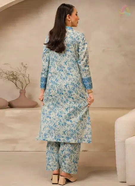 Back side of Zellbury D-17 highlighting the artistic lawn print and crisp tailoring from the trendy Zellbury collection 2025