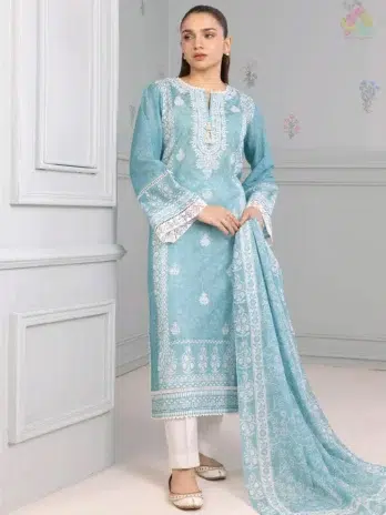 Front view of Zellbury Summer Vol 5 D-22 featuring embroidered lawn shirt in vibrant tones from the Zellbury collection 2025 for summer wear