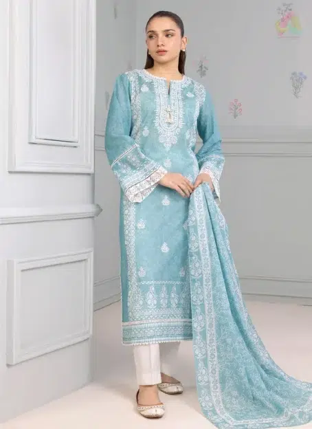 Front view of Zellbury Summer Vol 5 D-22 featuring embroidered lawn shirt in vibrant tones from the Zellbury collection 2025 for summer wear