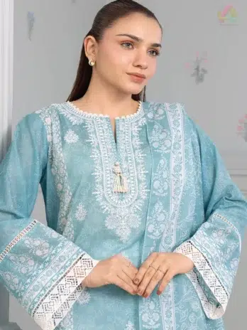 Close-up view of embroidery on Zellbury D-22 lawn shirt, highlighting premium stitch quality from Zellbury New collection